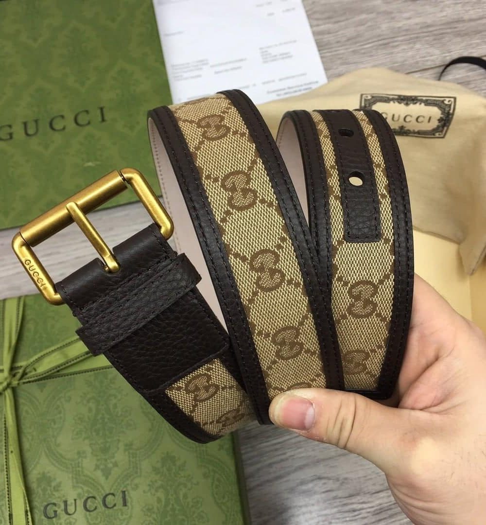 1:1 Replica Gucci GG Supreme Belt With Square Buckle Beige/Ebony GG Supreme For Women, Women Belt