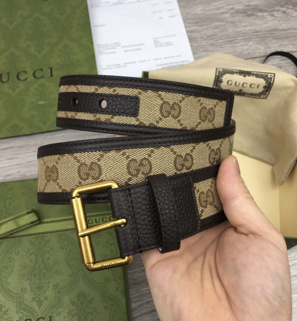1:1 Replica Gucci GG Supreme Belt With Square Buckle Beige/Ebony GG Supreme For Women, Women Belt