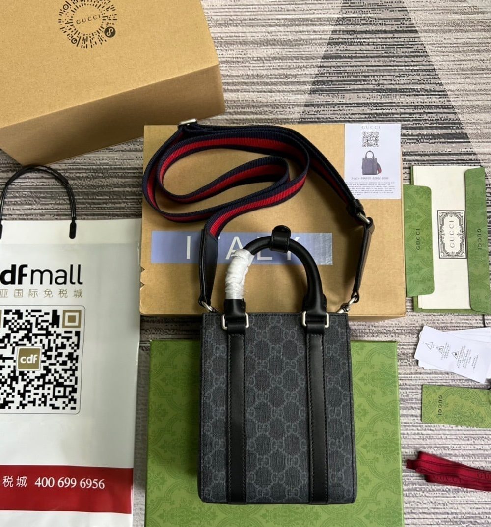 1:1 Replica Gucci GG Supreme Mini Tote Bag Black GG Supreme Canvas For Women 7.9in/20cm GG 696010 K5RLN 1095