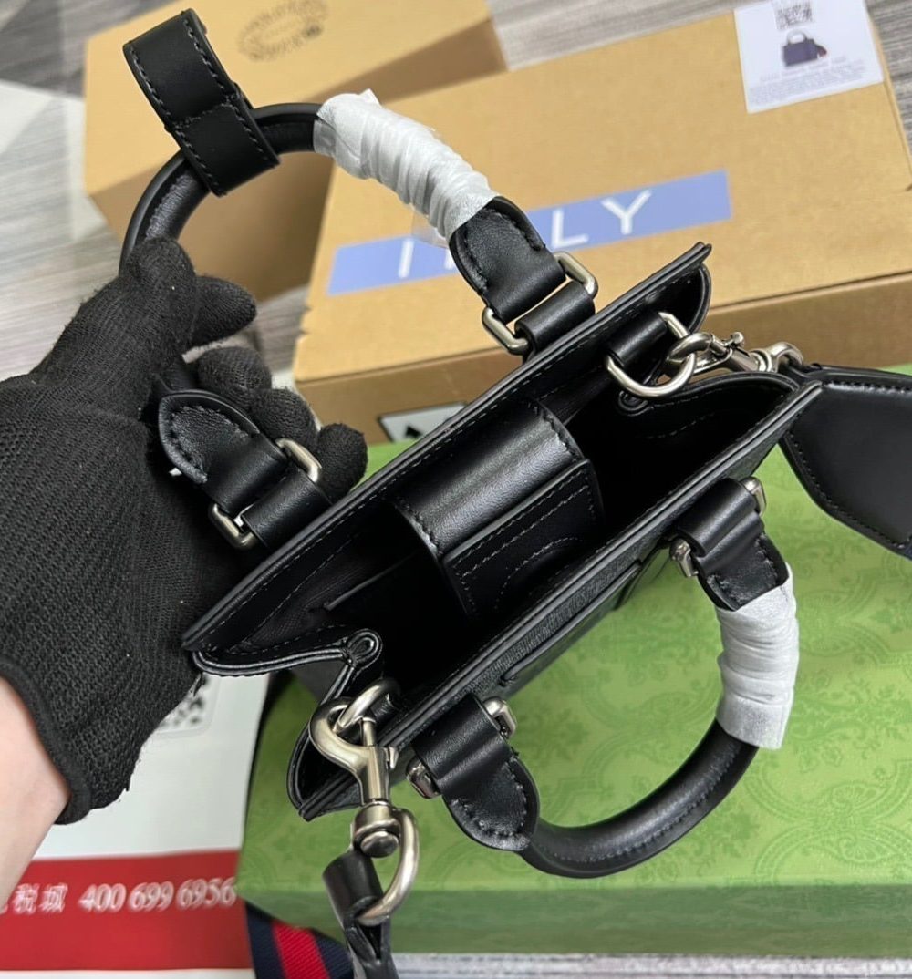 1:1 Replica Gucci GG Supreme Mini Tote Bag Black GG Supreme Canvas For Women 7.9in/20cm GG 696010 K5RLN 1095