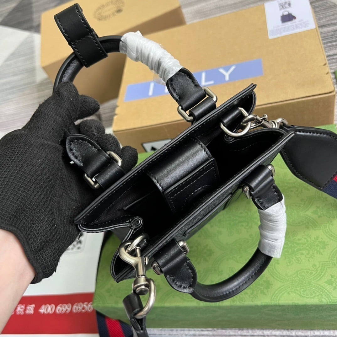 1:1 Replica Gucci GG Supreme Mini Tote Bag Black GG Supreme Canvas For Women 7.9in/20cm GG 696010 K5RLN 1095 - Image 2