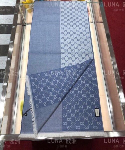 Gucci GG Wool Jacquard Scarf Blue 71in/180cm 