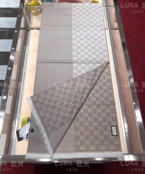 Gucci GG Wool Jacquard Scarf Grey 71in/180cm 