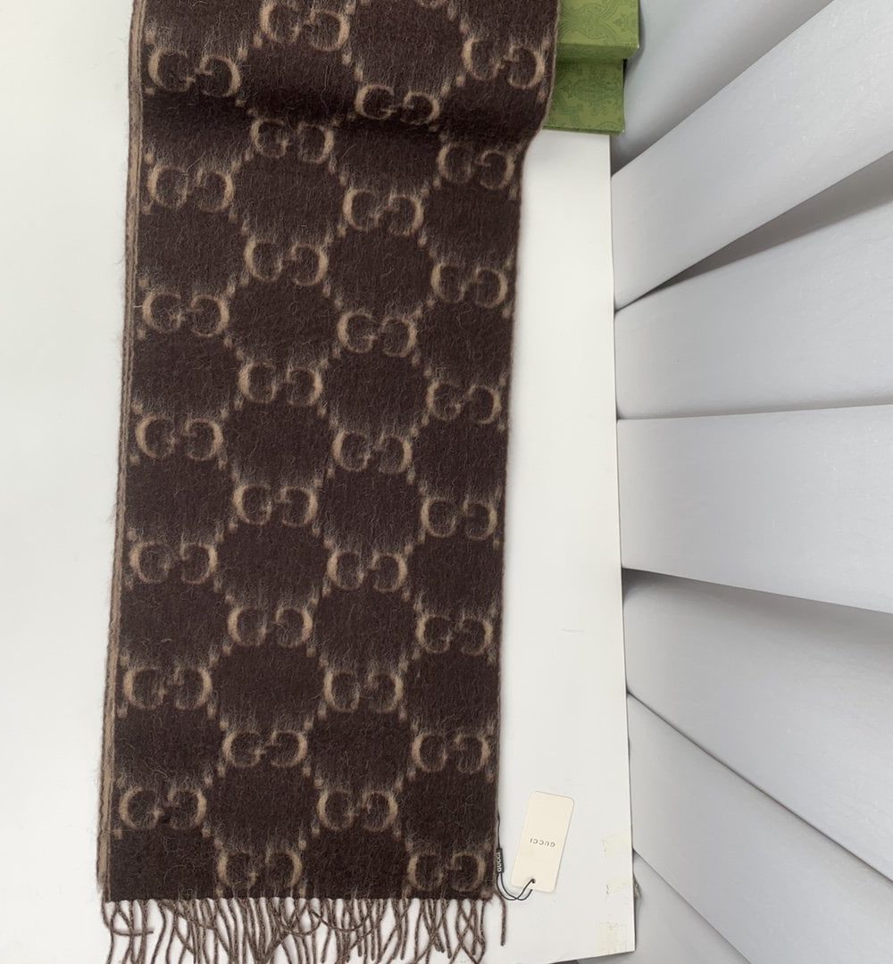 Gucci GG Wool Stole Scarf Brown 75in/190cm 