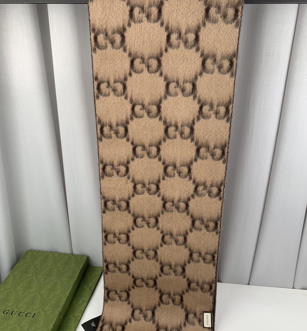 Gucci GG Wool Stole Scarf Brown 75in/190cm 