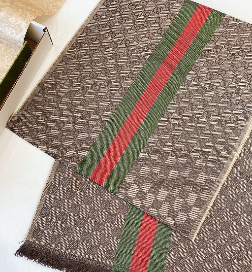 Gucci GG Wool Stole With Web Scarf Brown 180cm/71in