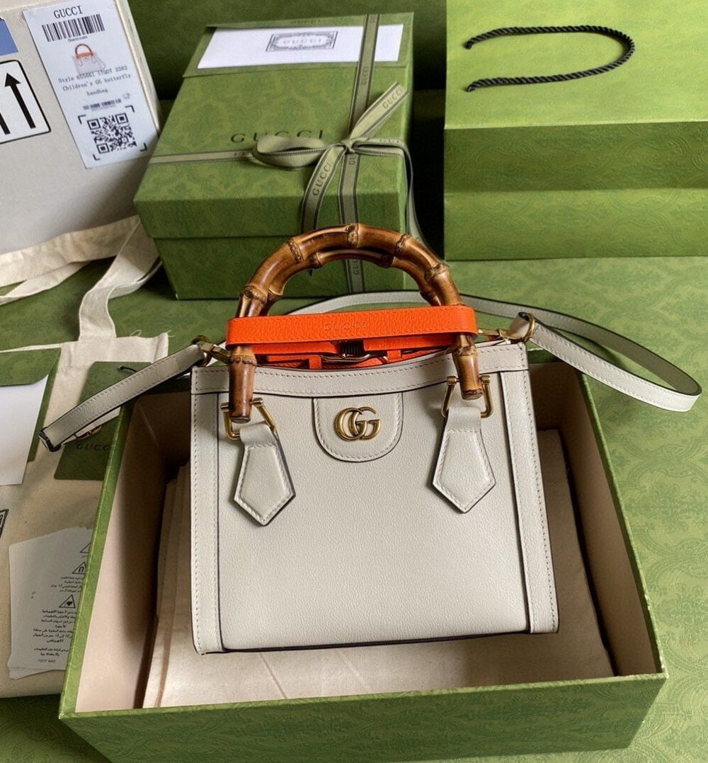 1:1 Replica Gucci Gucci Diana Mini Tote Bag White For Women 8in/20cm GG 702732 U3ZDT 9196