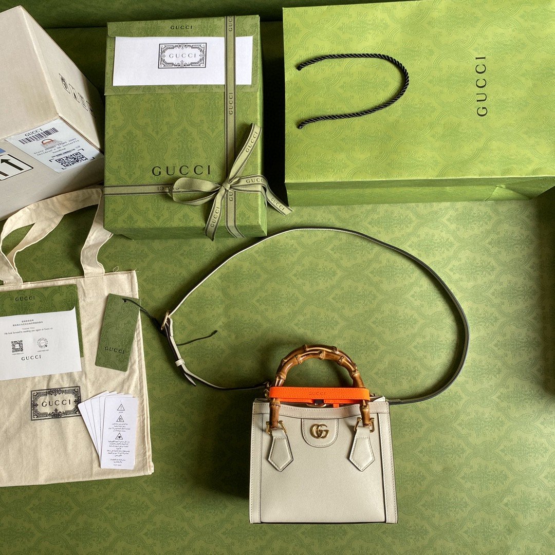 1:1 Replica Gucci Gucci Diana Mini Tote Bag White For Women 8in/20cm GG 702732 U3ZDT 9196 - Image 3