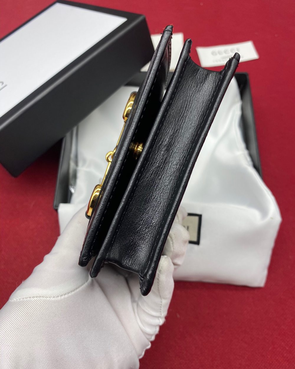 1:1 Replica Gucci Horsebit 1955 Card Case Wallet Black Women’s Wallet 11cm/4.3in GG ‎621887 0YK0G 1000