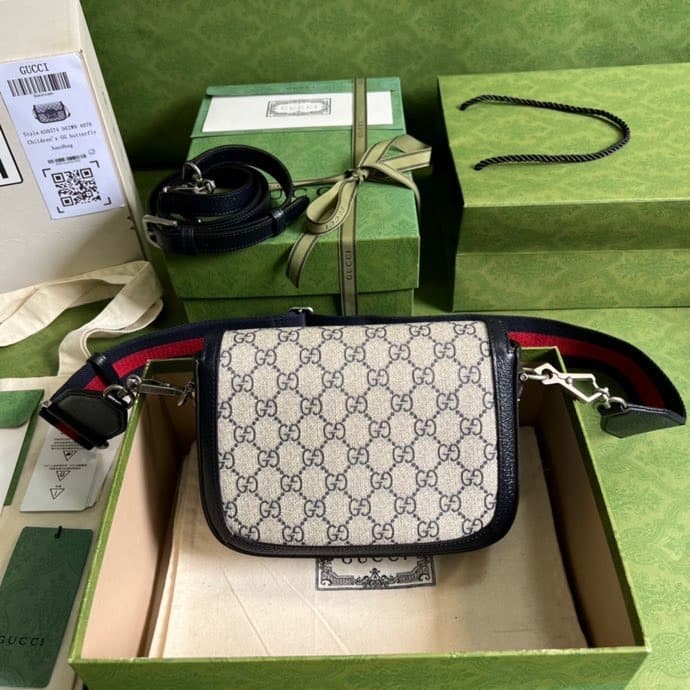 1:1 Replica Gucci Horsebit 1955 GG Mini Bag Beige And Blue Supreme Canvas For Women 8in/20cm 658574 96IWN 4076 - Image 3
