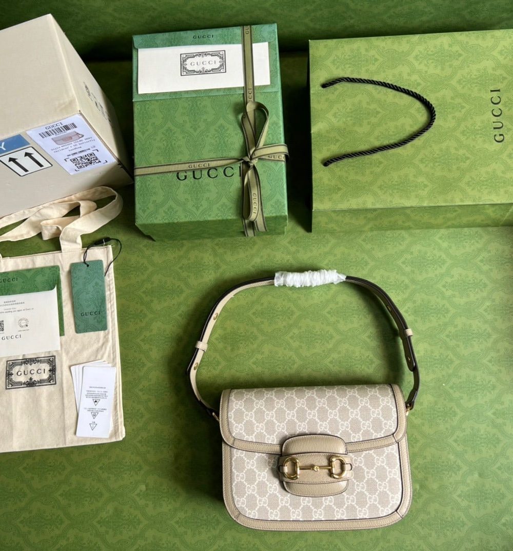 1:1 Replica Gucci Horsebit 1955 GG Mini Bag Beige For Women, Women's Bags 8.1in/21cm GG ‎‎658574 UULAG 9682