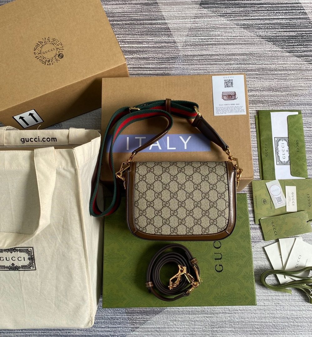 1:1 Replica Gucci Horsebit 1955 GG Mini Bag Beige For Women, Women's Bags 8in/21cm GG