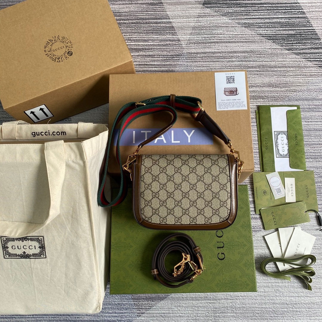 1:1 Replica Gucci Horsebit 1955 GG Mini Bag Beige For Women, Women's Bags 8in/21cm GG - Image 9