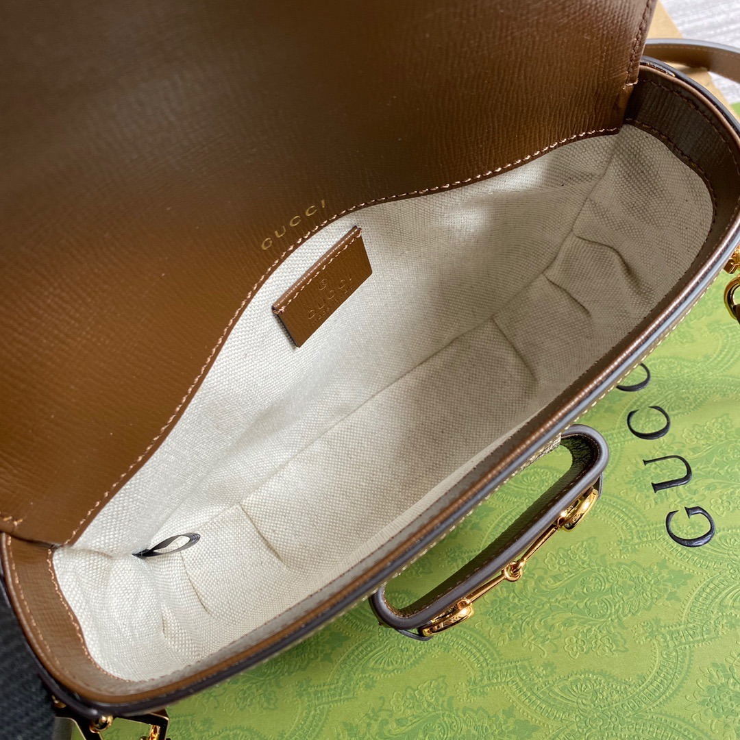 1:1 Replica Gucci Horsebit 1955 GG Mini Bag Beige For Women, Women's Bags 8in/21cm GG - Image 5