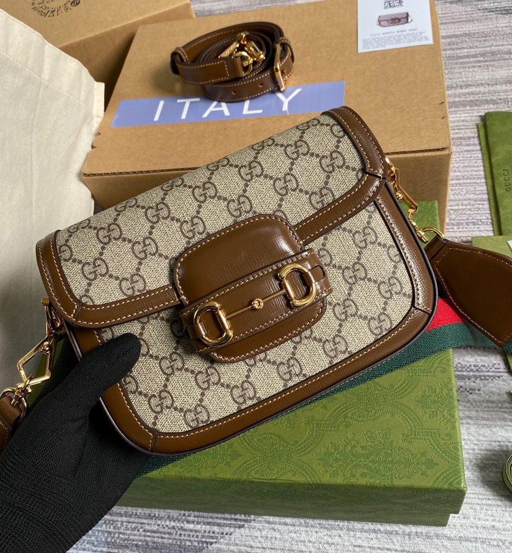 1:1 Replica Gucci Horsebit 1955 GG Mini Bag Beige For Women, Women's Bags 8in/21cm GG