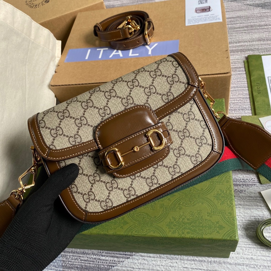 1:1 Replica Gucci Horsebit 1955 GG Mini Bag Beige For Women, Women's Bags 8in/21cm GG - Image 4