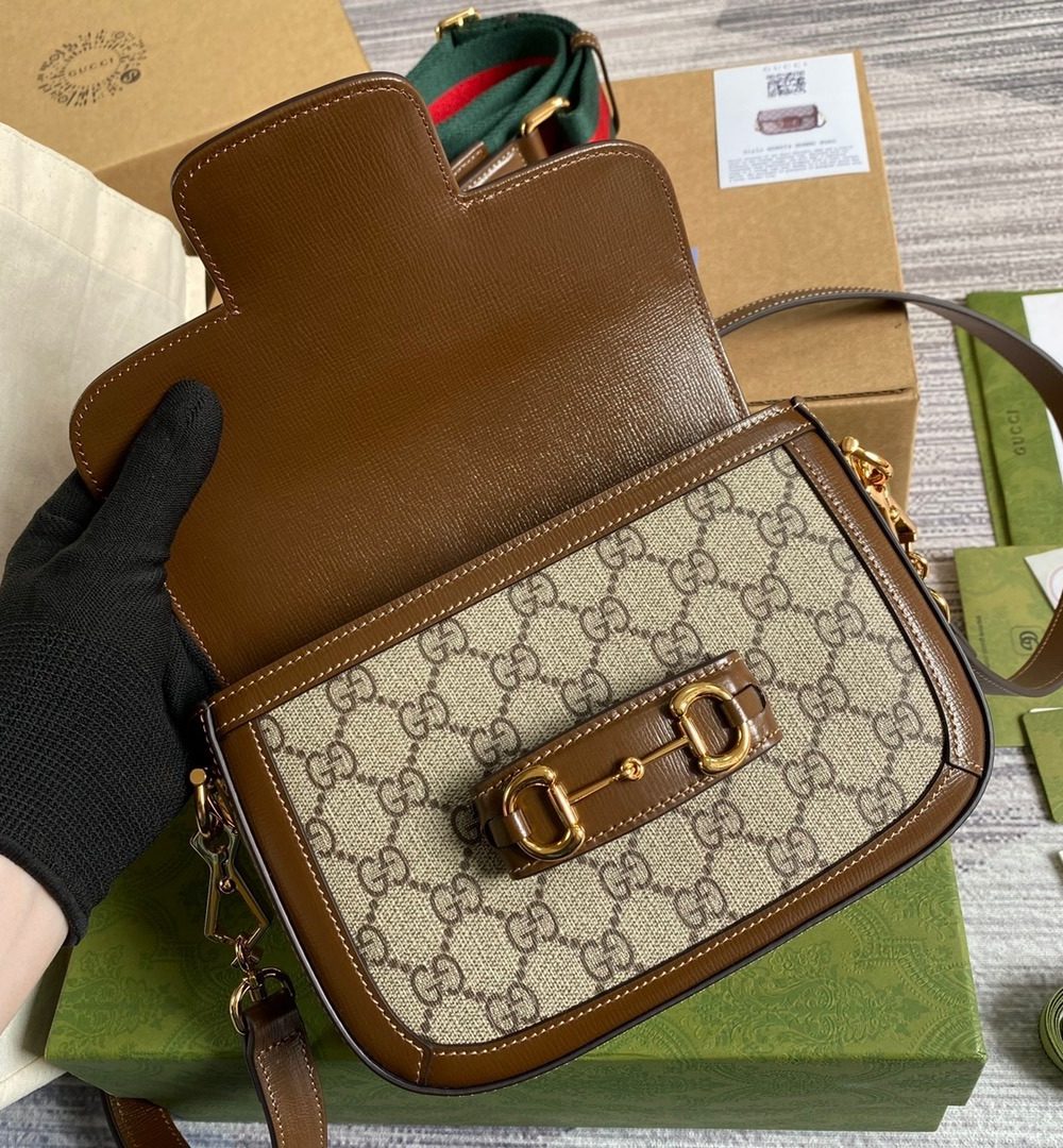 1:1 Replica Gucci Horsebit 1955 GG Mini Bag Beige For Women, Women's Bags 8in/21cm GG