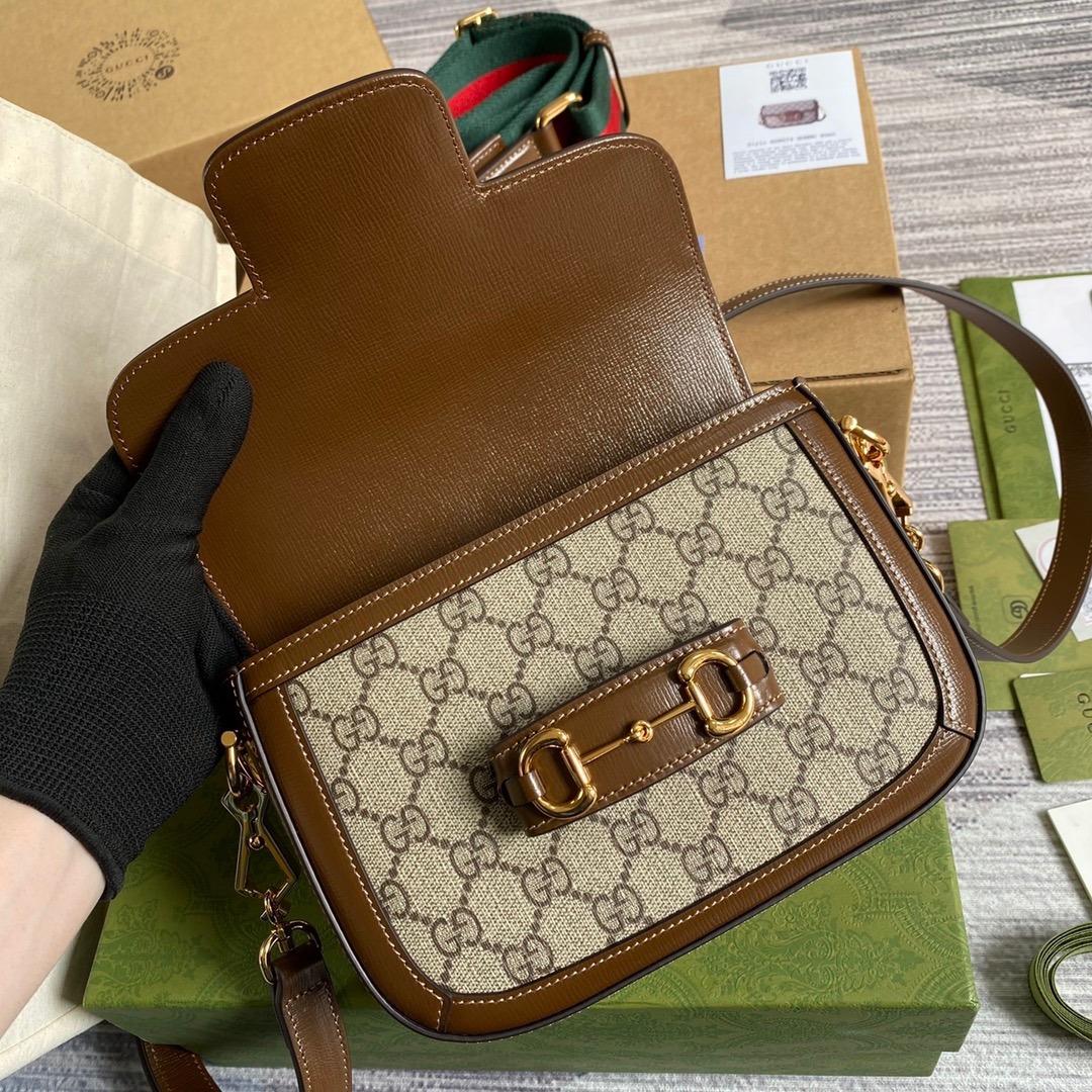 1:1 Replica Gucci Horsebit 1955 GG Mini Bag Beige For Women, Women's Bags 8in/21cm GG - Image 6