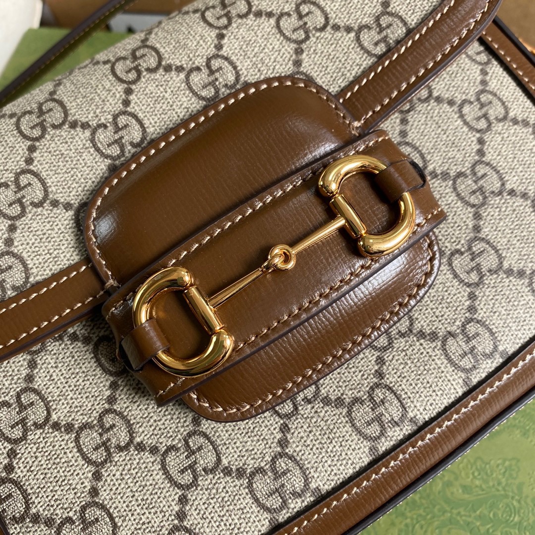 1:1 Replica Gucci Horsebit 1955 GG Mini Bag Beige For Women, Women's Bags 8in/21cm GG - Image 7