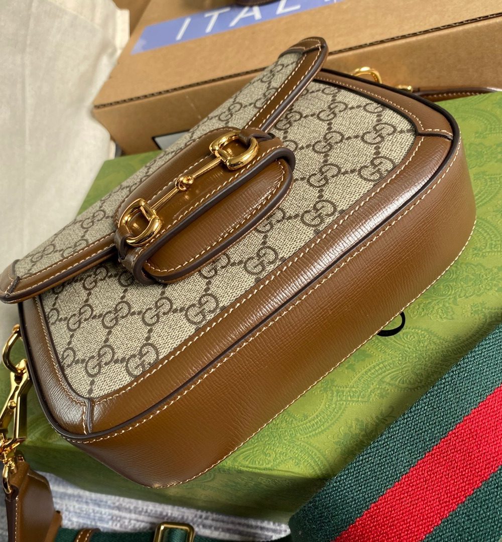 1:1 Replica Gucci Horsebit 1955 GG Mini Bag Beige For Women, Women's Bags 8in/21cm GG
