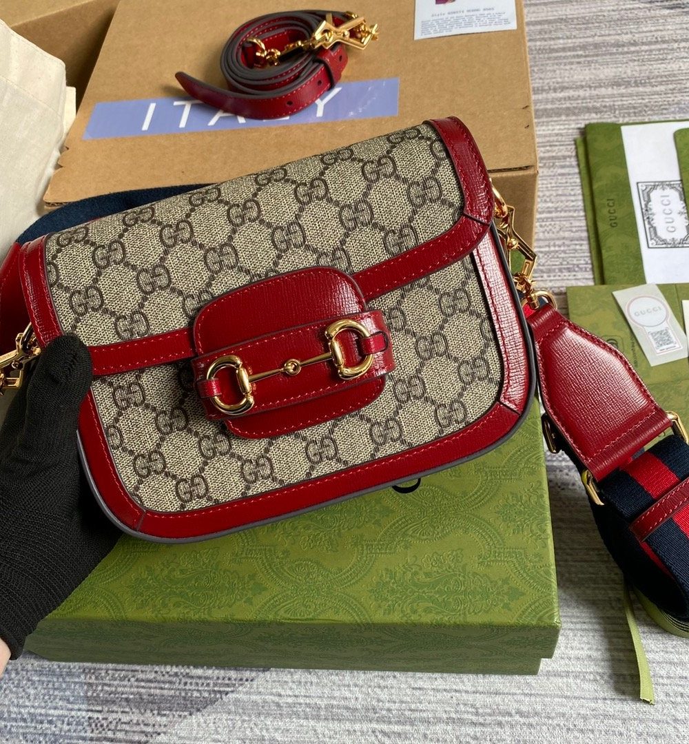1:1 Replica Gucci Horsebit 1955 GG Mini Bag Red For Women, Women's Bags 8in/21cm GG