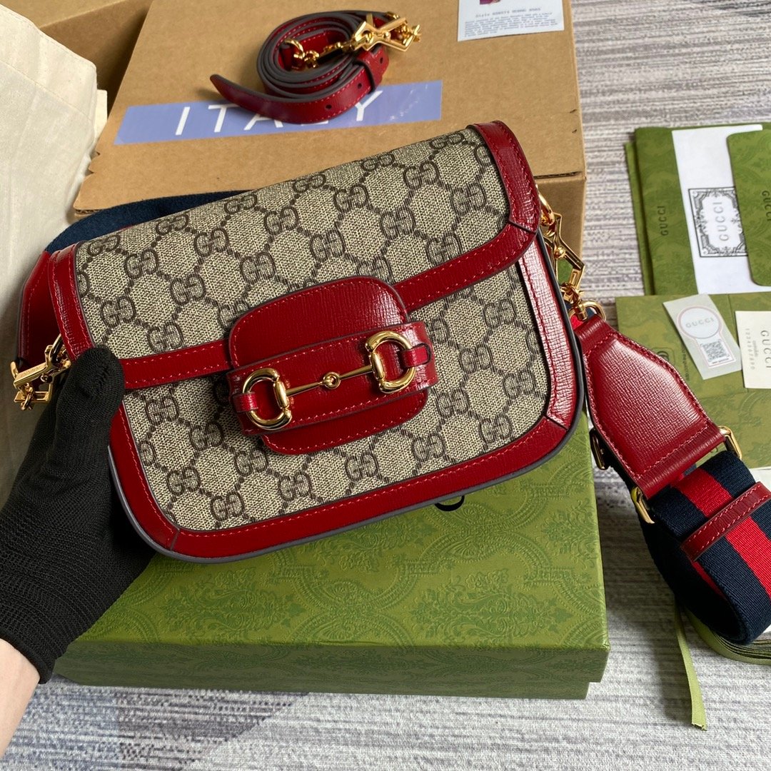 1:1 Replica Gucci Horsebit 1955 GG Mini Bag Red For Women, Women's Bags 8in/21cm GG - Image 8