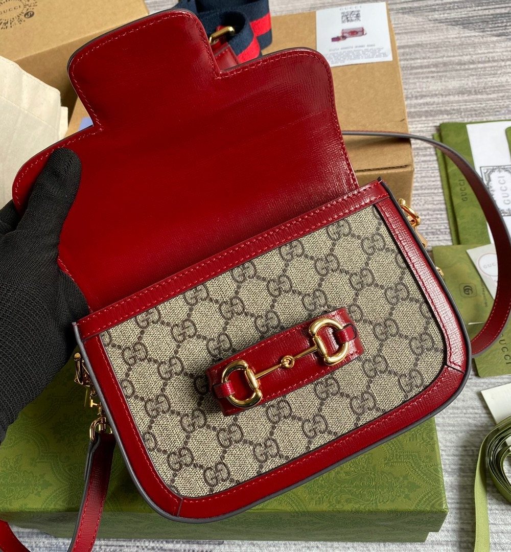 1:1 Replica Gucci Horsebit 1955 GG Mini Bag Red For Women, Women's Bags 8in/21cm GG