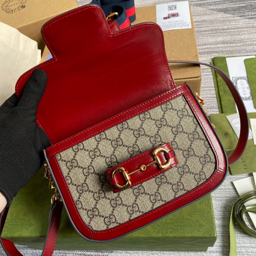 1:1 Replica Gucci Horsebit 1955 GG Mini Bag Red For Women, Women's Bags 8in/21cm GG - Image 7