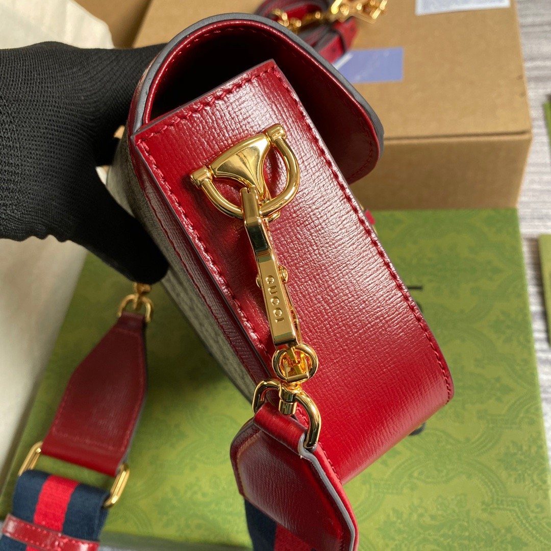 1:1 Replica Gucci Horsebit 1955 GG Mini Bag Red For Women, Women's Bags 8in/21cm GG - Image 5