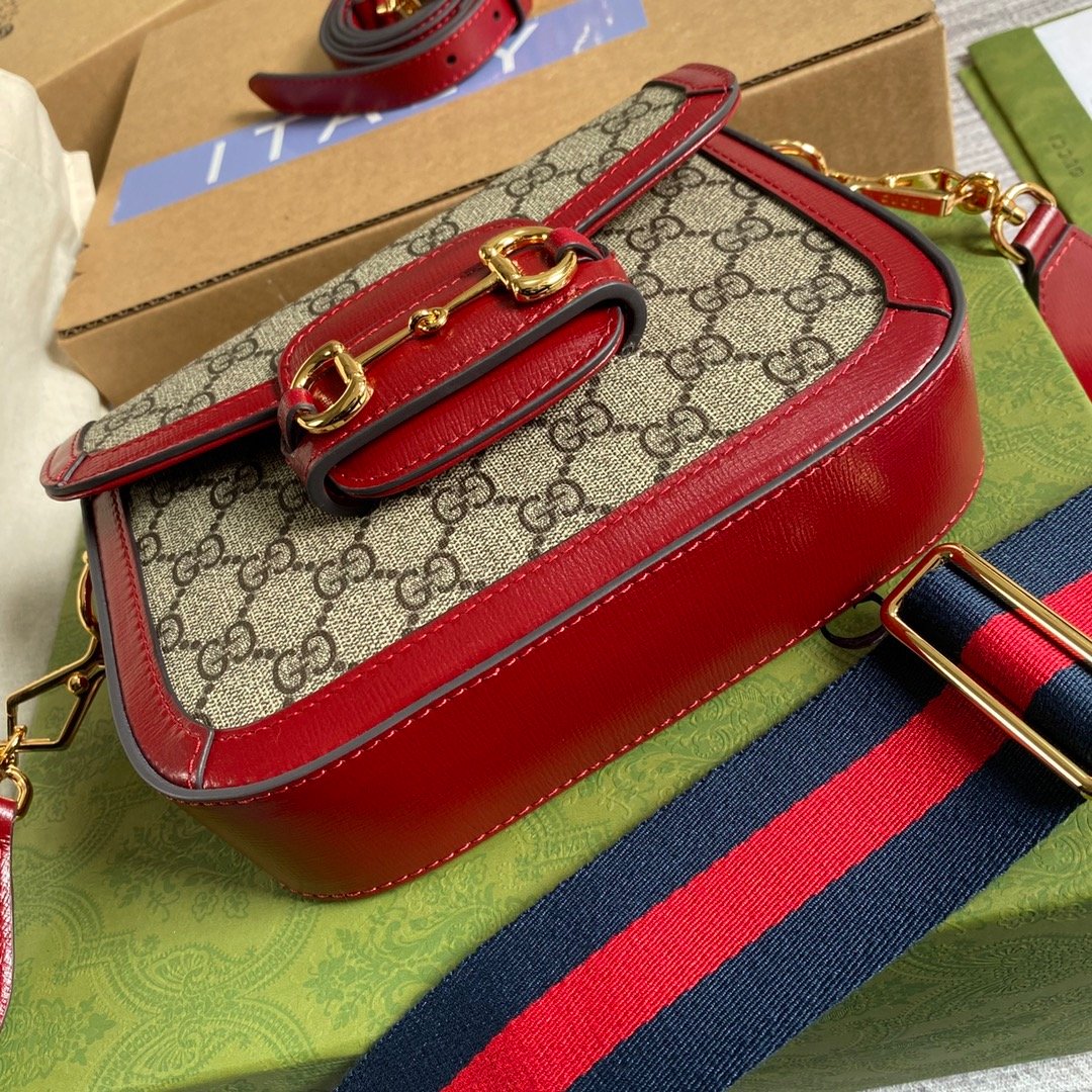 1:1 Replica Gucci Horsebit 1955 GG Mini Bag Red For Women, Women's Bags 8in/21cm GG - Image 4