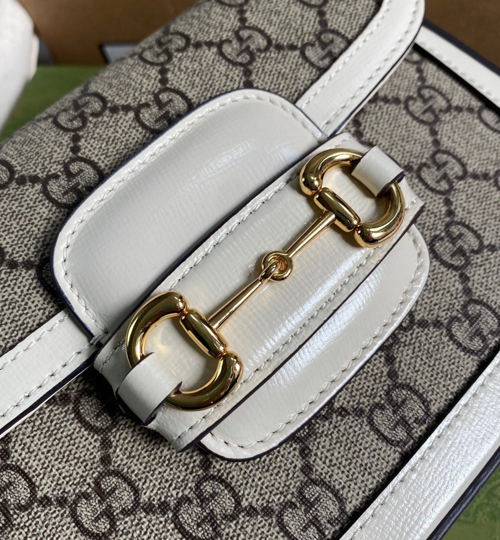 1:1 Replica Gucci Horsebit 1955 GG Mini Bag White For Women, Women's Bags 8in/21cm GG