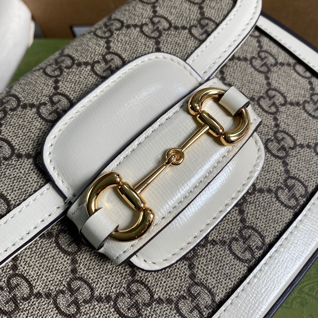 1:1 Replica Gucci Horsebit 1955 GG Mini Bag White For Women, Women's Bags 8in/21cm GG - Image 3