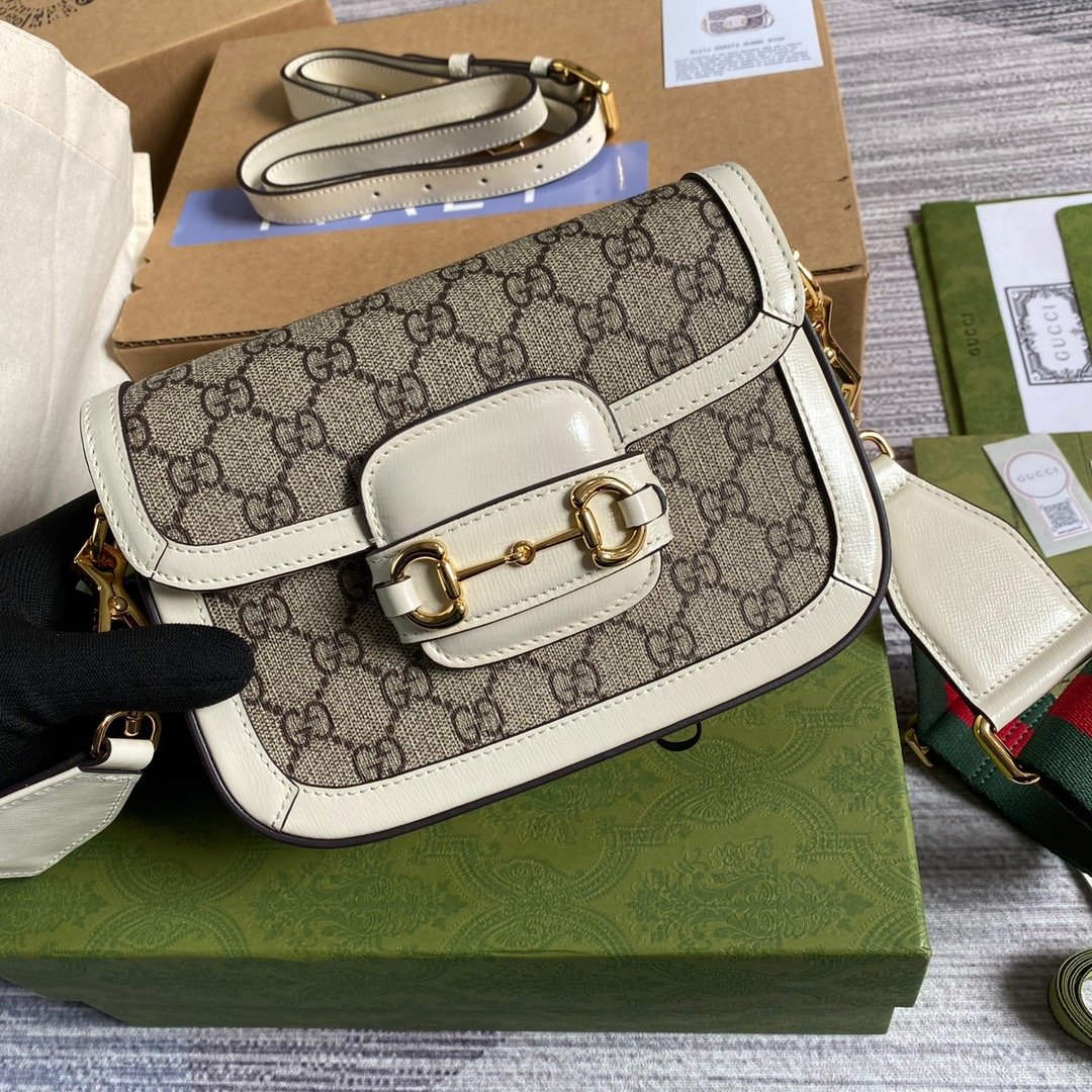 1:1 Replica Gucci Horsebit 1955 GG Mini Bag White For Women, Women's Bags 8in/21cm GG - Image 2