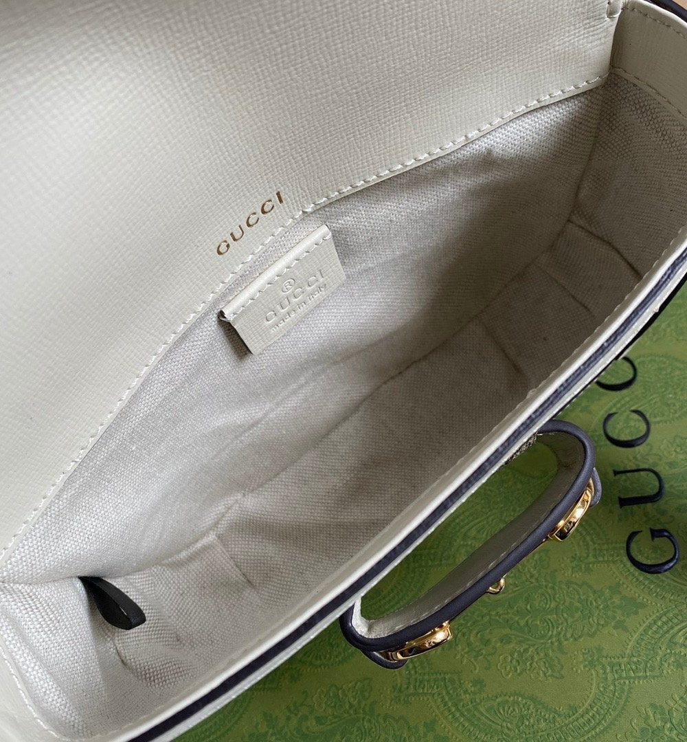 1:1 Replica Gucci Horsebit 1955 GG Mini Bag White For Women, Women's Bags 8in/21cm GG