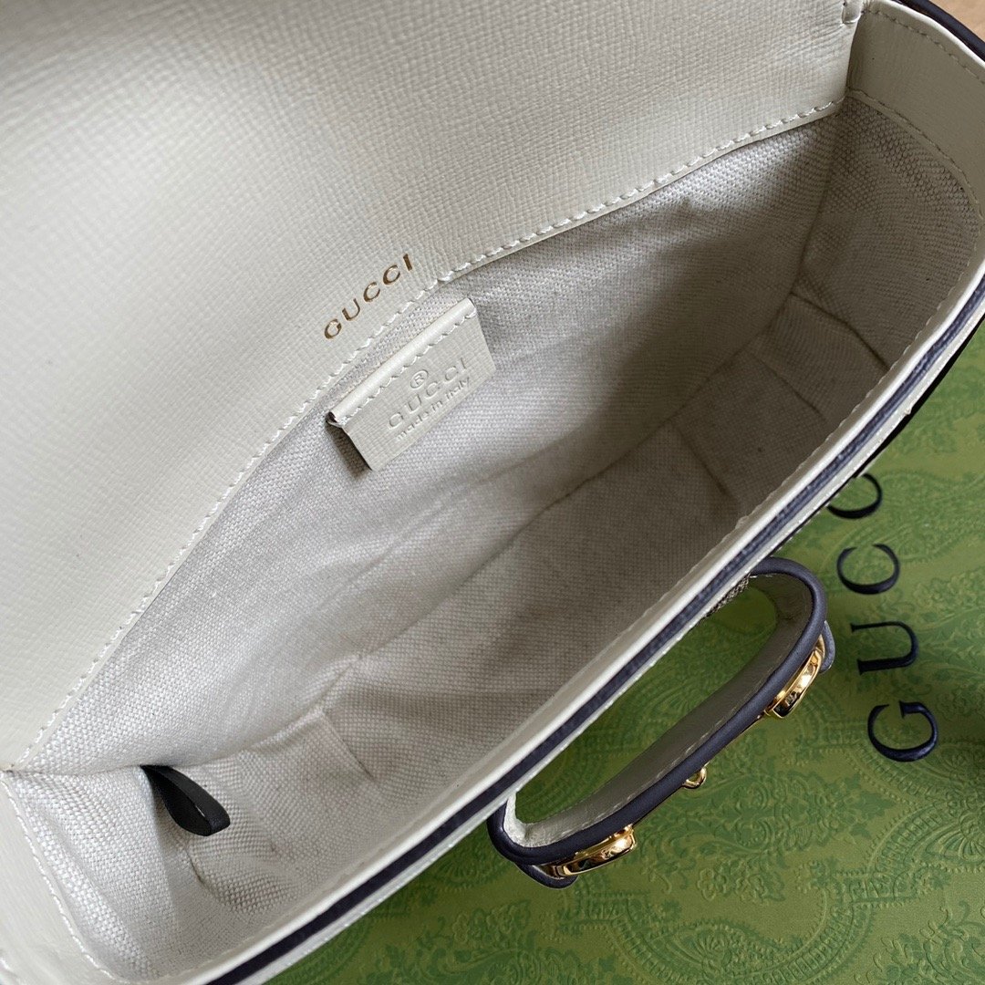 1:1 Replica Gucci Horsebit 1955 GG Mini Bag White For Women, Women's Bags 8in/21cm GG - Image 5