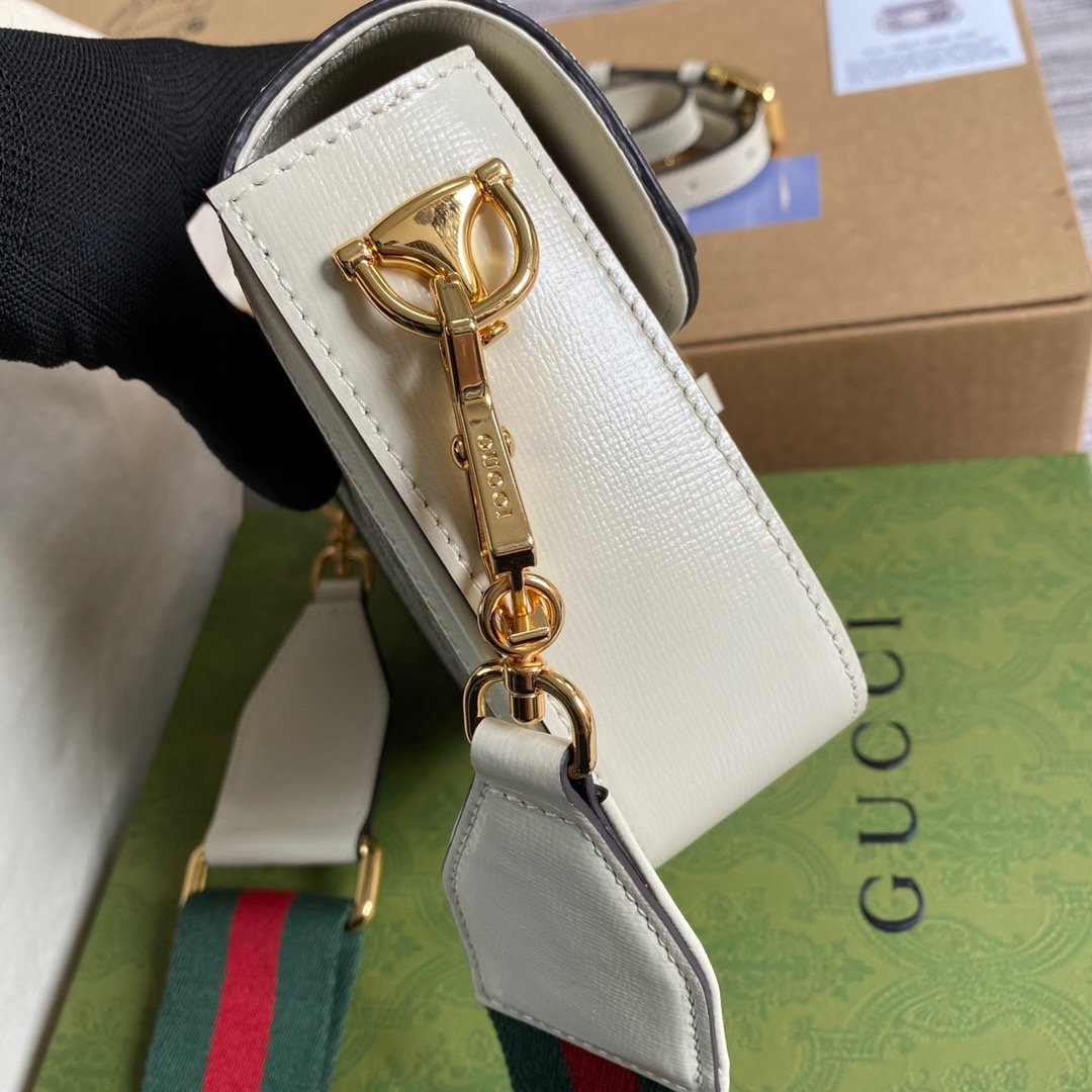 1:1 Replica Gucci Horsebit 1955 GG Mini Bag White For Women, Women's Bags 8in/21cm GG - Image 4