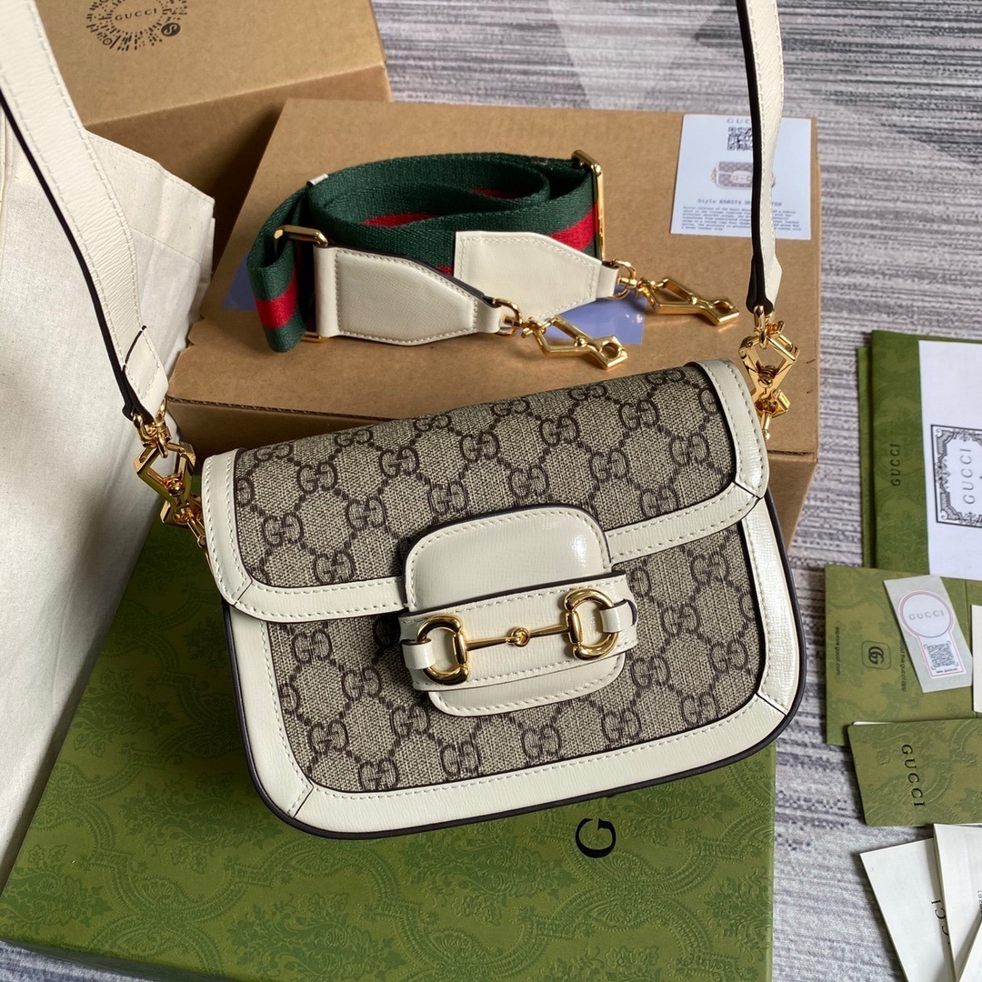 1:1 Replica Gucci Horsebit 1955 GG Mini Bag White For Women, Women's Bags 8in/21cm GG - Image 7
