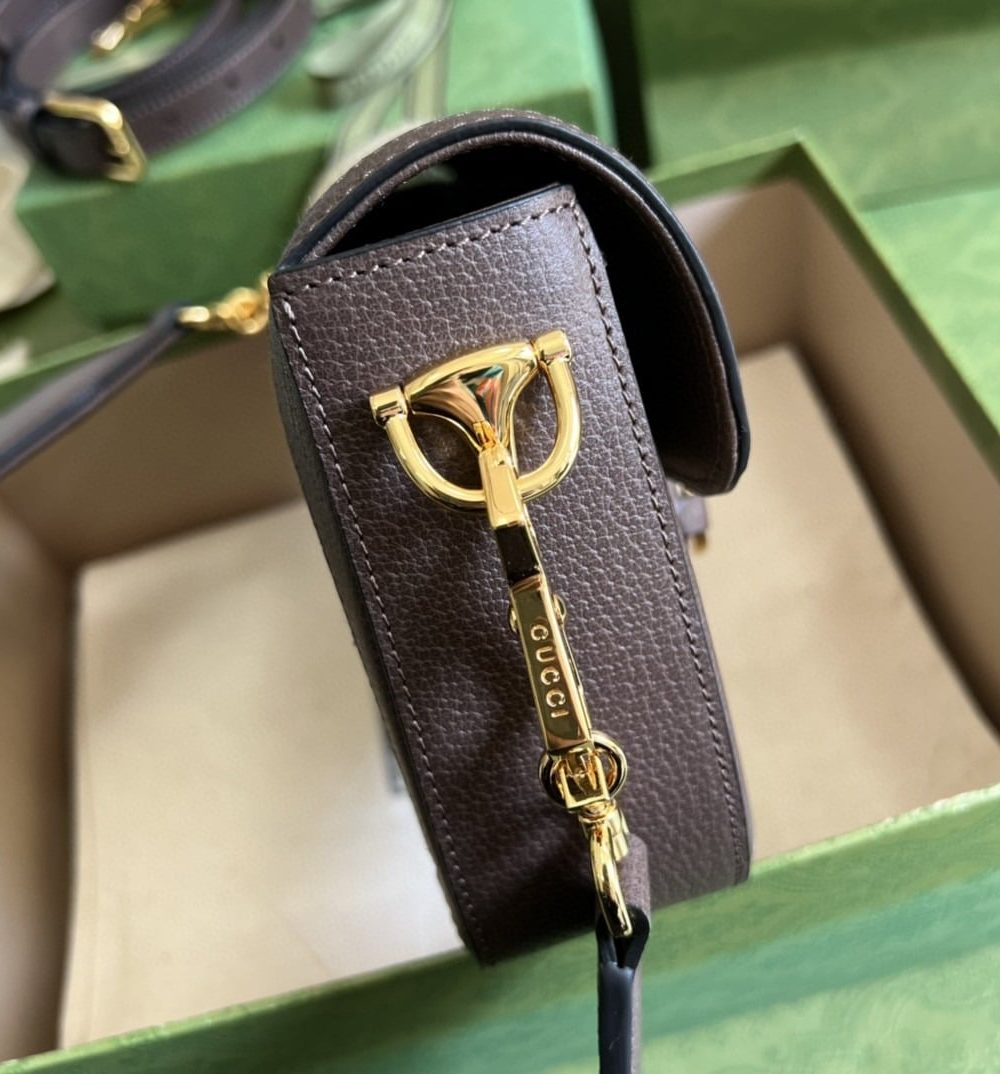 1:1 Replica Gucci Horsebit 1955 Jumbo Mini Bag Camel And Ebony Jumbo GG Canvas For Women 8in/21cm 658574 UKMDG 2570