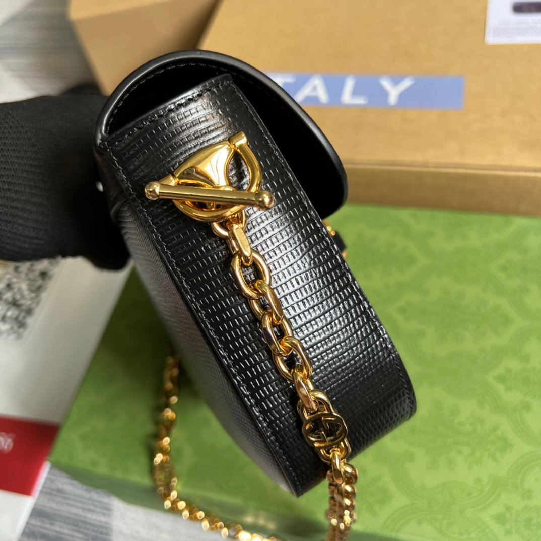 1:1 Replica Gucci Horsebit 1955 Lizard Mini Bag Black For Women, Women's Bags 8in/20cm GG - Image 3