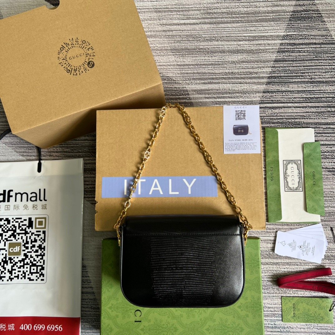 1:1 Replica Gucci Horsebit 1955 Lizard Mini Bag Black For Women, Women's Bags 8in/20cm GG - Image 5