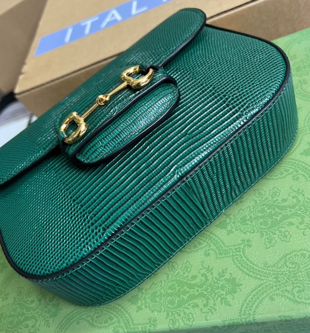 1:1 Replica Gucci Horsebit 1955 Lizard Mini Bag Green For Women, Women's Bags 8in/20cm GG‎ ‎675801 LUZ0G 3154