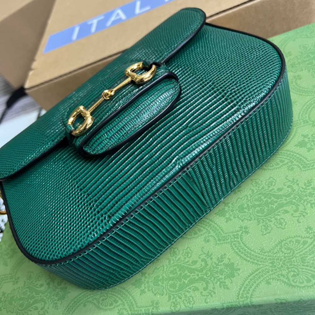 1:1 Replica Gucci Horsebit 1955 Lizard Mini Bag Green For Women, Women's Bags 8in/20cm GG 675801 LUZ0G 3154 - Image 6