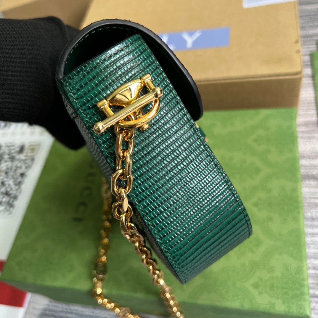 1:1 Replica Gucci Horsebit 1955 Lizard Mini Bag Green For Women, Women's Bags 8in/20cm GG 675801 LUZ0G 3154 - Image 4
