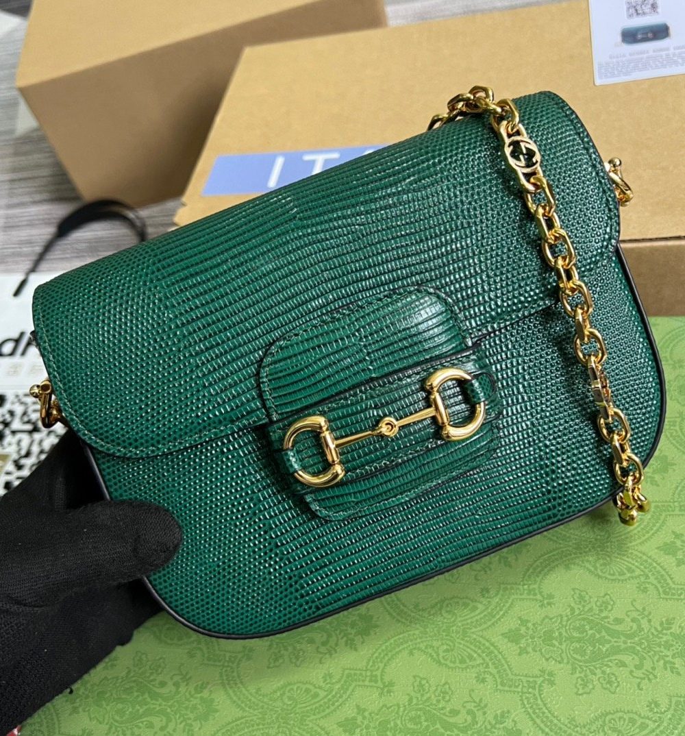 1:1 Replica Gucci Horsebit 1955 Lizard Mini Bag Green For Women, Women's Bags 8in/20cm GG‎ ‎675801 LUZ0G 3154