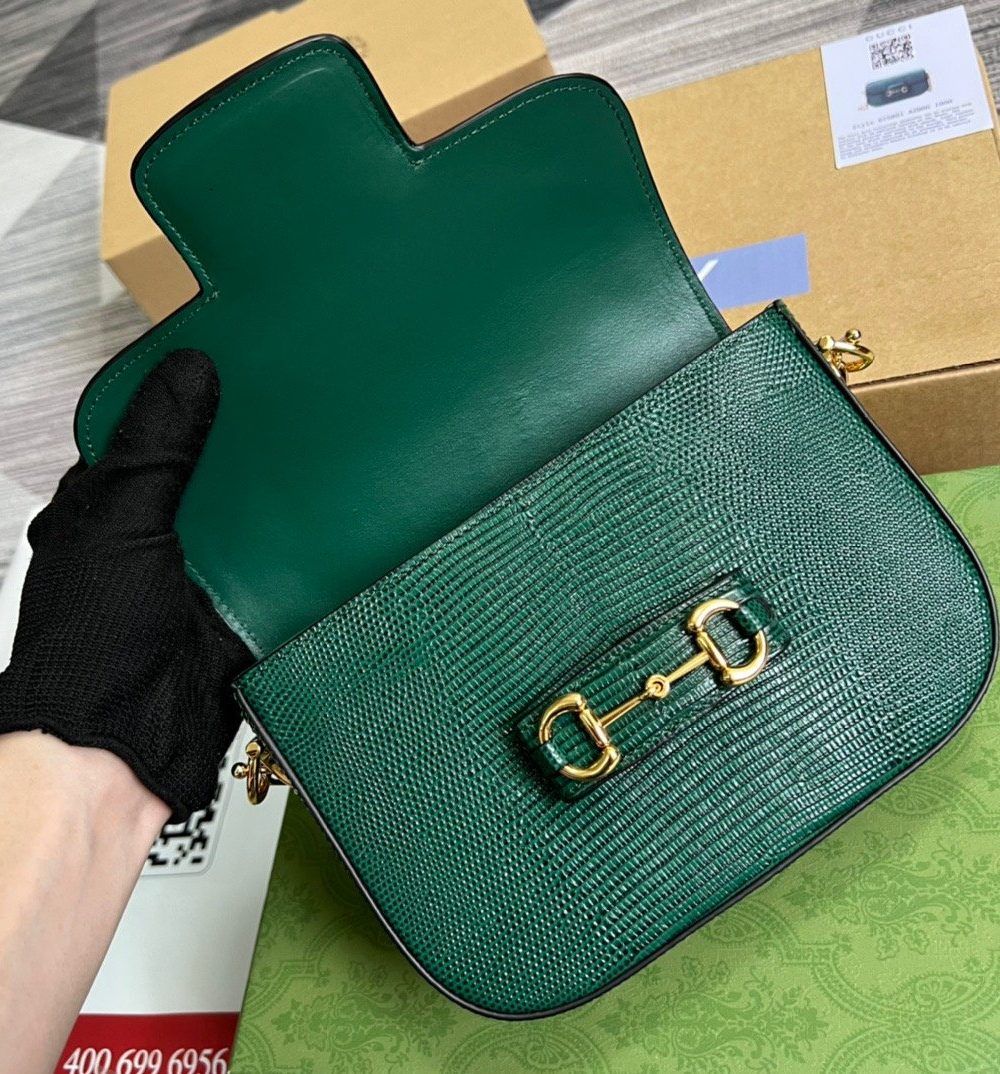 1:1 Replica Gucci Horsebit 1955 Lizard Mini Bag Green For Women, Women's Bags 8in/20cm GG‎ ‎675801 LUZ0G 3154