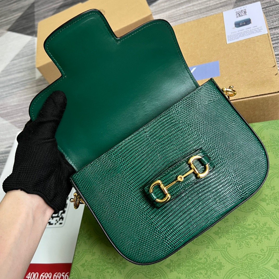 1:1 Replica Gucci Horsebit 1955 Lizard Mini Bag Green For Women, Women's Bags 8in/20cm GG 675801 LUZ0G 3154 - Image 8