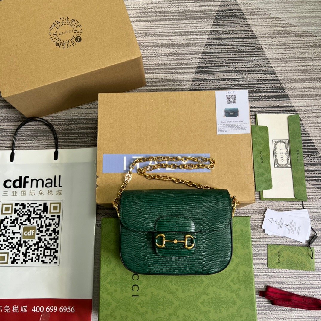 1:1 Replica Gucci Horsebit 1955 Lizard Mini Bag Green For Women, Women's Bags 8in/20cm GG 675801 LUZ0G 3154