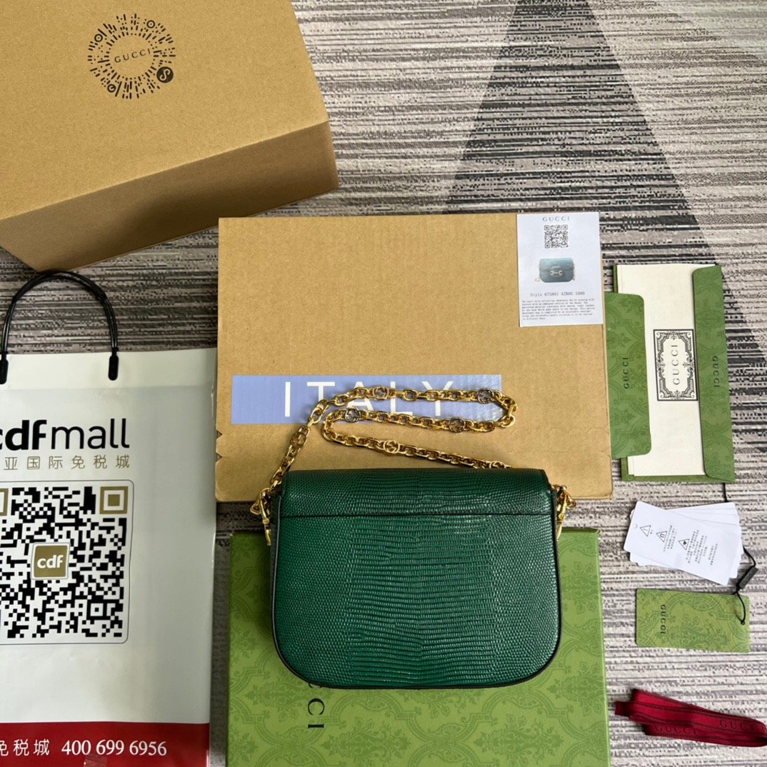 1:1 Replica Gucci Horsebit 1955 Lizard Mini Bag Green For Women, Women's Bags 8in/20cm GG 675801 LUZ0G 3154 - Image 2