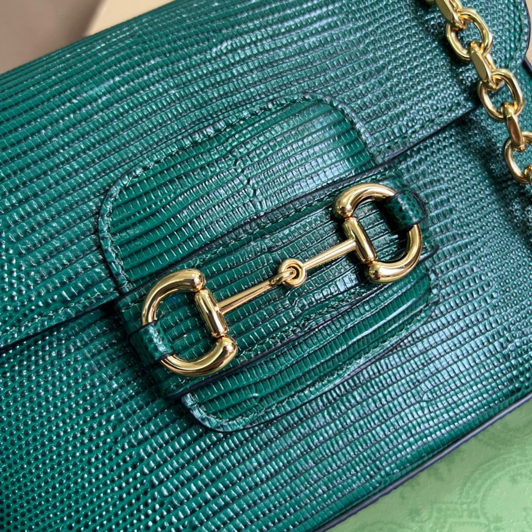1:1 Replica Gucci Horsebit 1955 Lizard Mini Bag Green For Women, Women's Bags 8in/20cm GG 675801 LUZ0G 3154 - Image 7