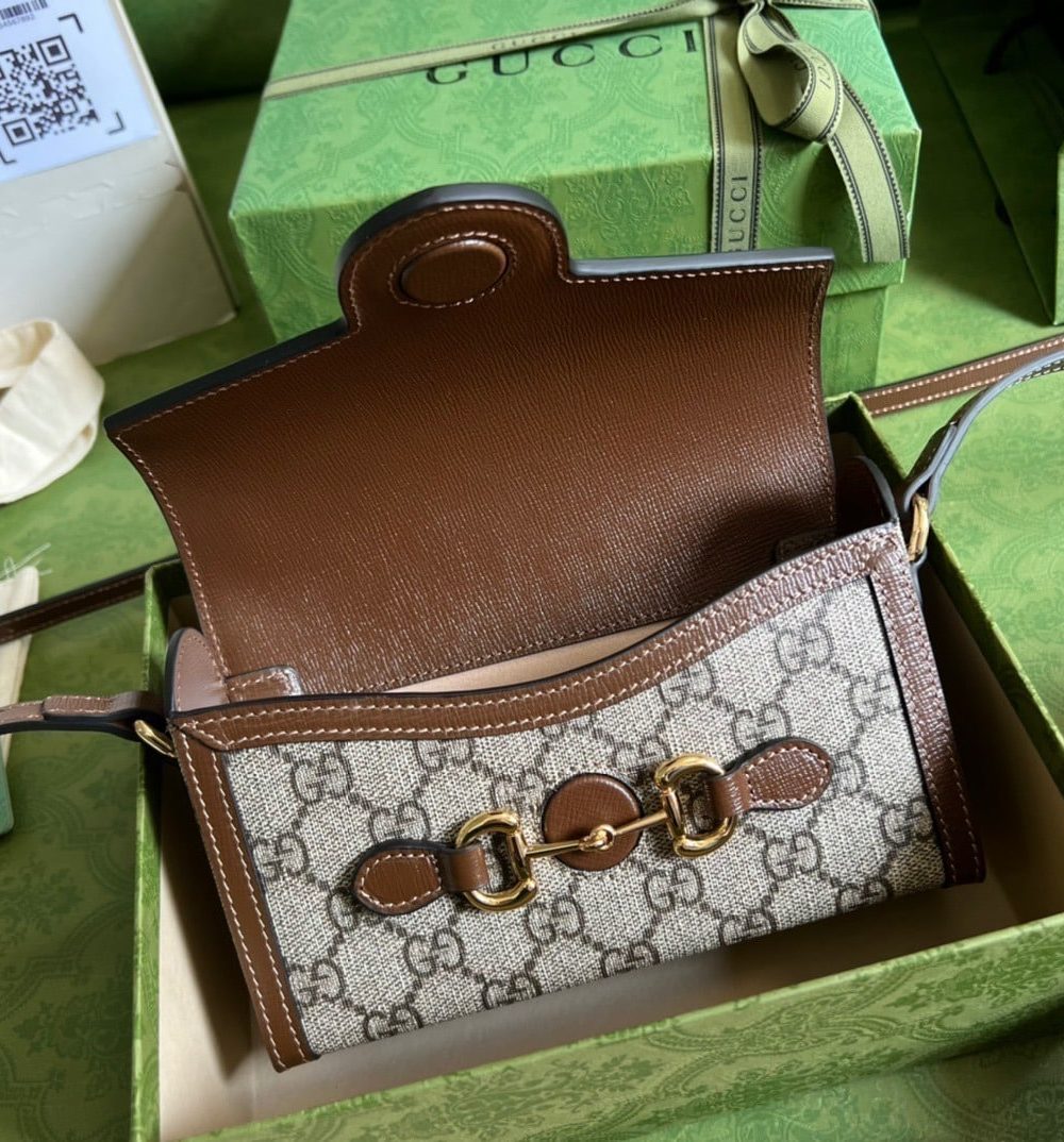 1:1 Replica Gucci Horsebit 1955 Mini Bag Beige For Women, Women's Bags 7.1in/18cm GG ‎‎‎699296 92TCG 8563